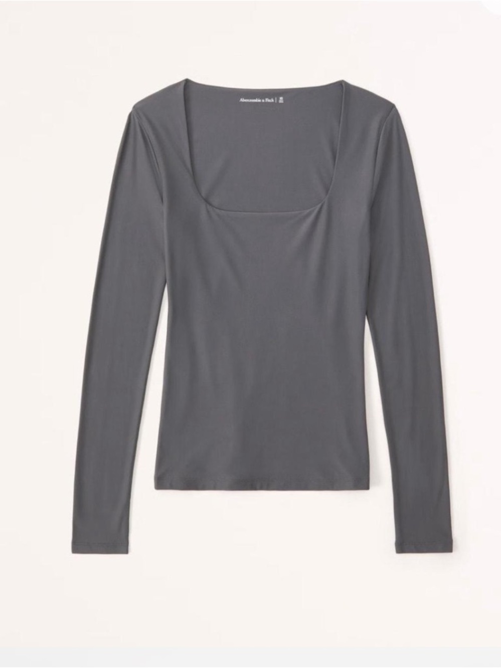 Abercrombie & Fitch Soft Matte Charcoal Gray Square-Neck Long Sleeve Top